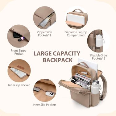 Рюкзак для ноутбука 16 дюймів, водонепроникний, для чоловіків та жінок, для школи, подорожей та велосипеду (Коричневий)