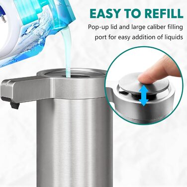 Mamiddle Automatic Soap Dispenser Stainless Steel with Sensor Infrared Soap Dispenser Electric IPX5 Waterproof USB-C Charging with Sensor Infrared Motion Sensor for Kitchen & Bathroom (Brushed Silver)