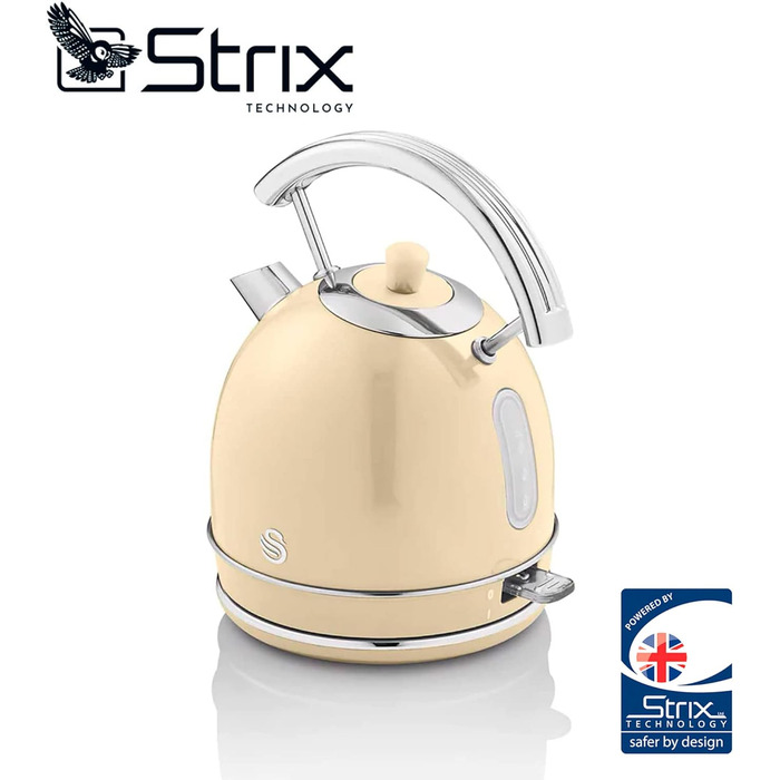 Swan Retro Electric Kettle - 1.8L, Vintage Design, Automatic Shut-Off, Cordless, BPA-Free Stainless Steel, 3000W, Cream