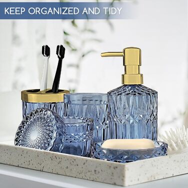 Набір для ванної кімнати скляний 5 предметів Lotionspender синій - розкішний органайзер для ванної (мильниця, стаканчик, тримач для зубних щіток)