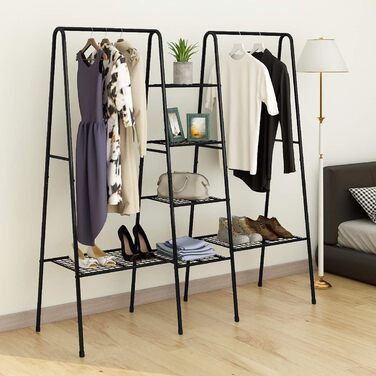 JURMERRY Metal Clothes Rack Clothes Rod Garment Racks with Shoe Storage, Black
