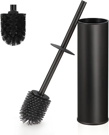 Підлогова щітка для унітазу DAZI, чорна матова, з 2 щітками для глибокого очищення, захист від бризок та засмічень