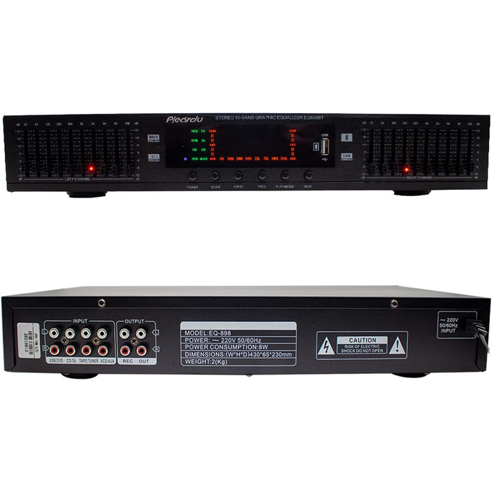 HIFI цифровий стерео еквалайзер Toplionace EQ898, 220В, USB, Bluetooth, двоканальний, 10-смуговий, чорний, для дому та сцени