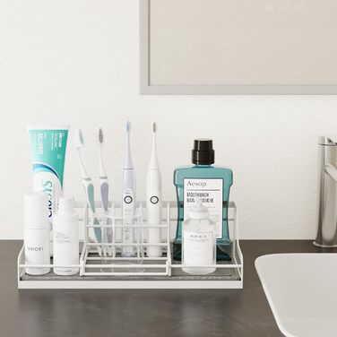 Тримач для зубних щіток у ванну кімнату: органайзер на 6 слотів, швидковисихаючий, для електричної зубної щітки, з абсорбуючою силіконовою гумкою, аксесуари для ванної кімнати з регулюванням (білий)