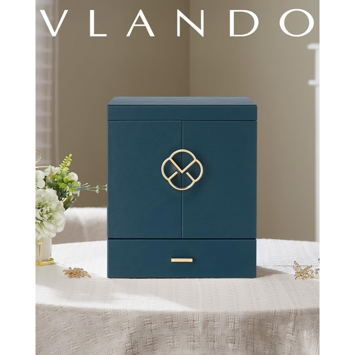 Скринька для прикрас Vlando, велика, вінтаж, 6 ярусів, з дзеркалом, зелена