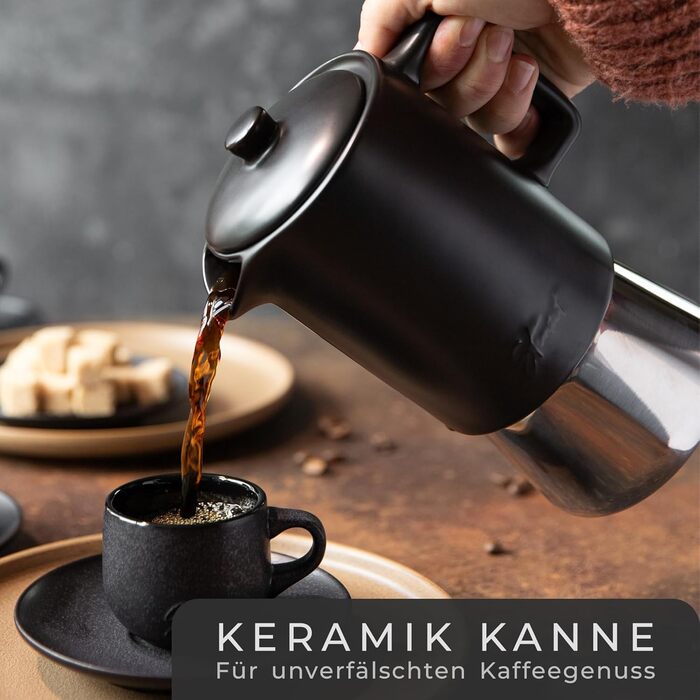 Stone Age Design Ceramic Espresso Maker (300ml) - Espresso Maker Induction suitable for all stovetops - Moka pot with stainless steel base and ceramic pot - Stainless steel espresso maker