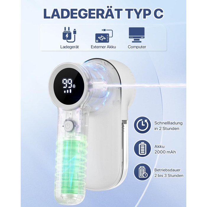 Електричний видалення ворсу для одягу з LED-дисплеєм та USB-зарядкою, 3 режими, 3 змінні насадки для светрів, пальто, ковдр