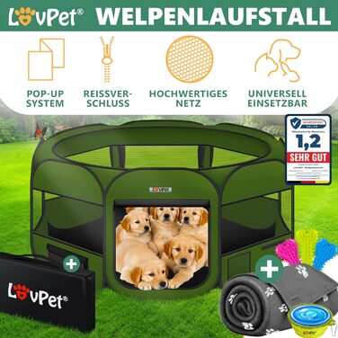 LOVPET® Foldable Pet Playpen - Indoor/Outdoor Dog & Cat Enclosure with Bowl & Fleece Blanket - Oxford Fabric Pop-Up System