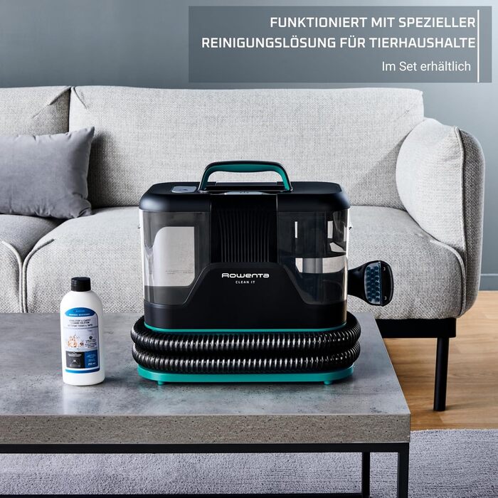 Rowenta Clean It - портативний відпарювач для килимів, 750W, зелений/чорний, IN5020F0. Швидке та легке очищення, знімний бак 2.3л та 5 насадок