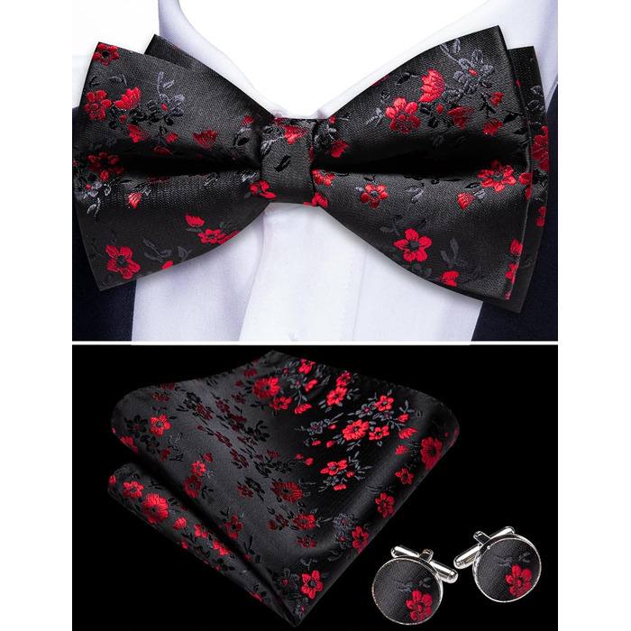 Комплект краватки та хустинки Barry.Wang Paisley для чоловіків, чорно-червоний, для весілля та урочистих подій