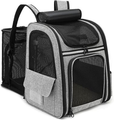 Рюкзак для кота/собаки Dogat, сірий, дихаючий, з сіткою, розкладний, для подорожей