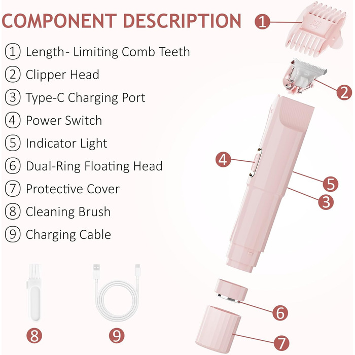 Електричний тример для бікіні 2-в-1 для жінок - Райзер для тіла, обличчя, інтимної зони, USB-зарядка (не водонепроникний)