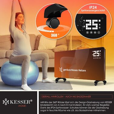 Електричний конвектор KESSER® з Wi-Fi, LCD-дисплеєм та пультом керування. Чорний, 2500 Вт. Можливість встановлення на стіну або на підлогу.