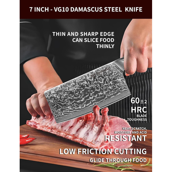 SANMUZUO Nakiri Messer 19 см - професійний ніж шеф-кухаря Дамаск, серія Xuan, VG10 сталь, ручка з епоксидної смоли (Dream Orange)