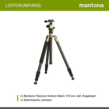 Штатив для камери Mantona Titanium Carbon з кукульним головкою та швидкознімною платформою, 170 см
