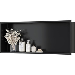 Neodrain Wall Niche Shower Stainless Steel Shower Niche Single Shelf Storage for Bathroom Brushed (Black, 75 x 30 cm)