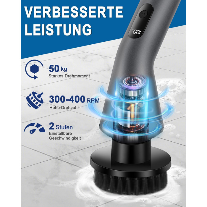 Електрична щітка для чищення, Spin Scrubber з 7 насадок, водонепроникна IPX7, регульована ручка, для ванної кімнати, кухні, плитки, авто, підлоги