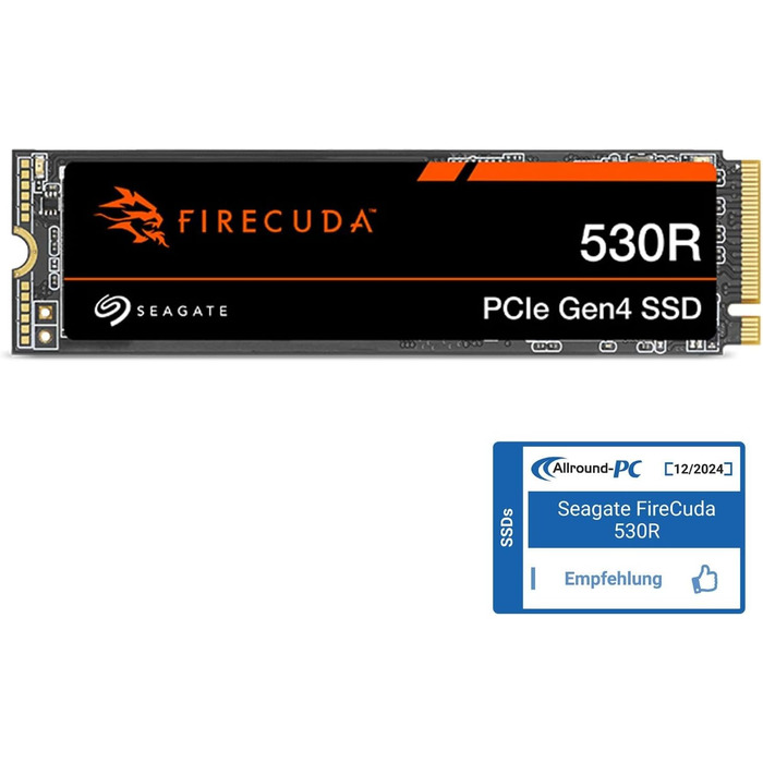 SSD Seagate FireCuda 530R 4TB NVMe PCIe Gen4 x4 для PS5/PC - 7400 МБ/с, 3D TLC NAND, 5.050TBW, Data Rescue Service
