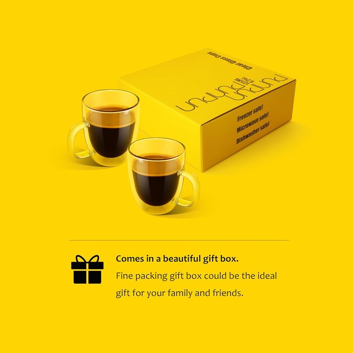 Набір склянок для кави та шнапсу 2 шт., подвійні стінки, ізольовані, 250 мл, 500 мл (загальний об'єм)