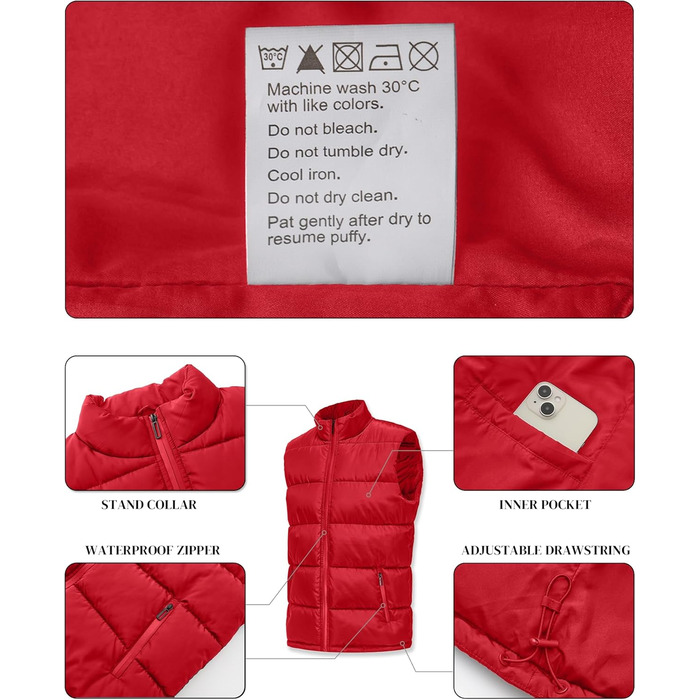Чоловіча пухова жилетка, водовідштовхувальна, без рукавів, зі стійким коміром, на блискавці, для зими, теплий верхній одяг (XXL, Червоний/Подорож, однотонна (Getaway Solids))