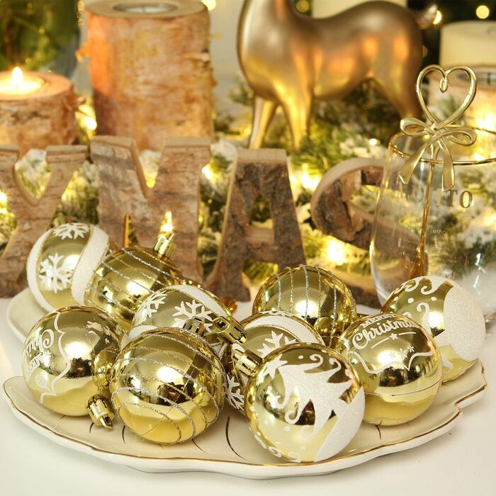 Декоративна куля на ялинку Sea Team з малюнком та блискучими прикрасами, набір (60 мм, золотий)