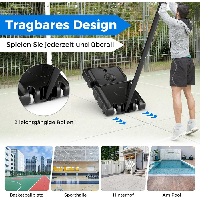 COSTWAY Adjustable Height Basketball Hoop System - Outdoor Mobile Basketball Stand with Wheels & Weight Bag (149-305cm)