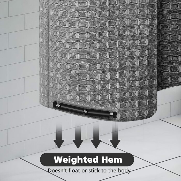 Штора для душу миюча текстильна поліестер 180x200 см, сіра, з кільцями (12 шт.) - Водонепроникна штора у ванну