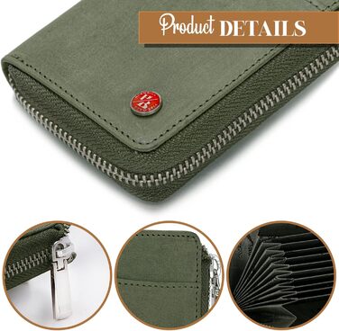 Чоловічий шкіряний гаманець HORNBULL з RFID-блокуванням | Вертикальний картхолдер, оливковий, з блискавкою