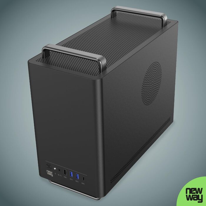 Корпус для ПК NEWWAY NC1 Mini-Tower, підтримка Mini-ITX/ITX/Micro-ATX, USB Type-C, з вентилятором 9мм, металевий сітчастий дизайн, чорний