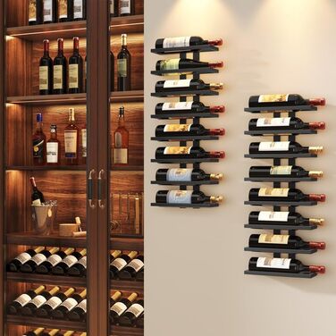 Настінна вітрина для вина FAVOOOSTY з 8 ярусами, металева, чорна (2 шт.)