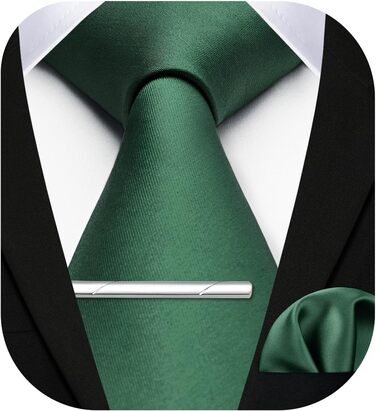 Чоловіча краватка HISDERN однотонна, з нагрудною хусткою та затискачем для краватки, зелена - ідеальний комплект для весілля та свят