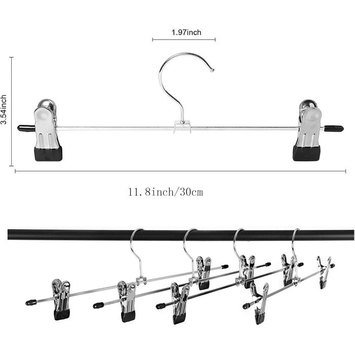30 см металеві вішалки для штанів, 20 шт. з антиковзними затискачами для штанів, спідниць, шкарпеток, білизни