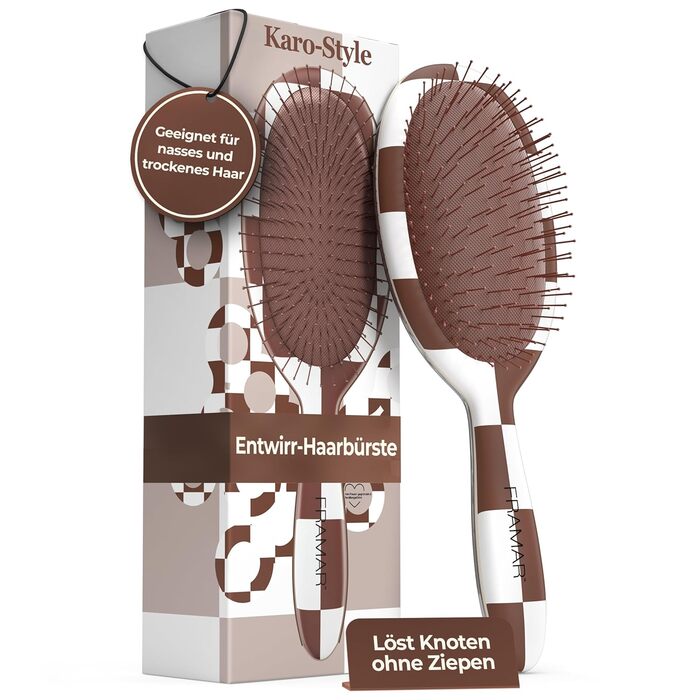FRAMAR Щітка для волосся без розпушування - для довгого волосся, для жінок, для мокрого волосся, для розплутування, для кучерявого волосся, антистатична, шоколадного кольору
