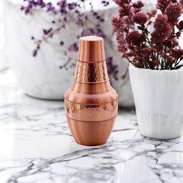 Copper Nightstand Carafe with Cup, 1.4 L, Capacity for Ayurvedic Health Benefits, Water Jug for Home, Gift, Sports, and Yoga