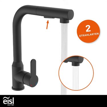 Кран кухонний гнучкий EISL Flexo з нержавіючої сталі/чорний, 360° обертання, високий вилив, шланг Soft-Touch, 2 функції, NI186FLNIB