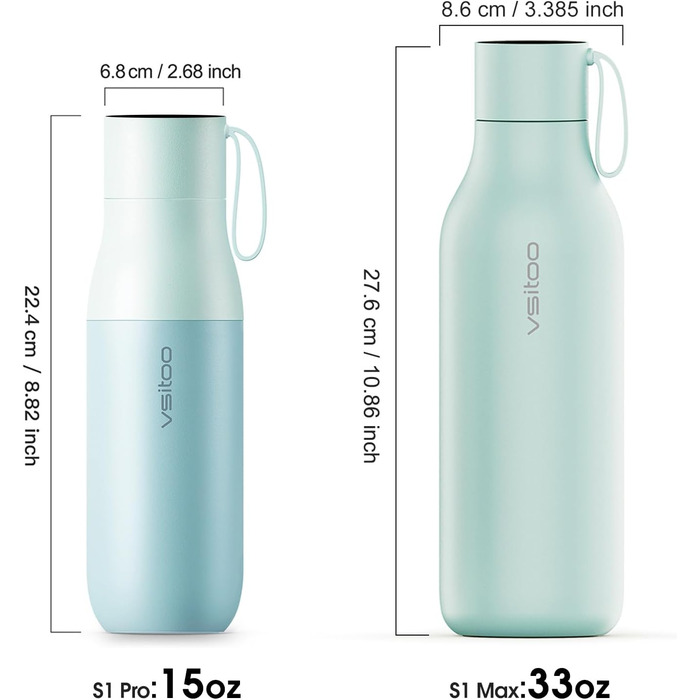Розумна самоочисна пляшка VSITOO 946 мл (33oz) з нержавіючої сталі з ізоляцією, чорна (синя)