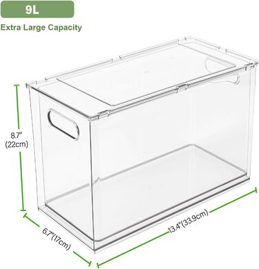 Refrigerator Organizer Drawer Set with Handle, 3-Piece Stackable Kitchen Storage Boxes with Pull-Out Drawer & Lid for Vegetables, Berries, Meat | PET Plastic Food Storage Containers (1 pack-9L)