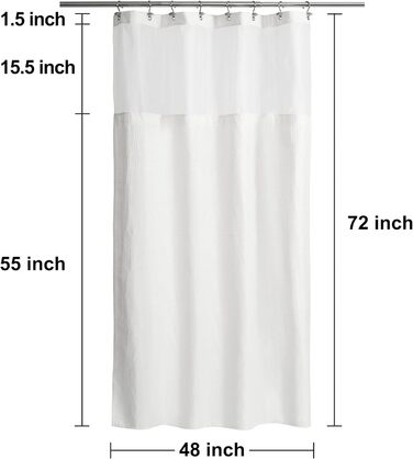 Штора для душу N&Y HOME з вафельної тканини з підкладкою, 12 гачків, біла, 180x183 см, готельний стиль, водонепроникна, важка, з віконцем