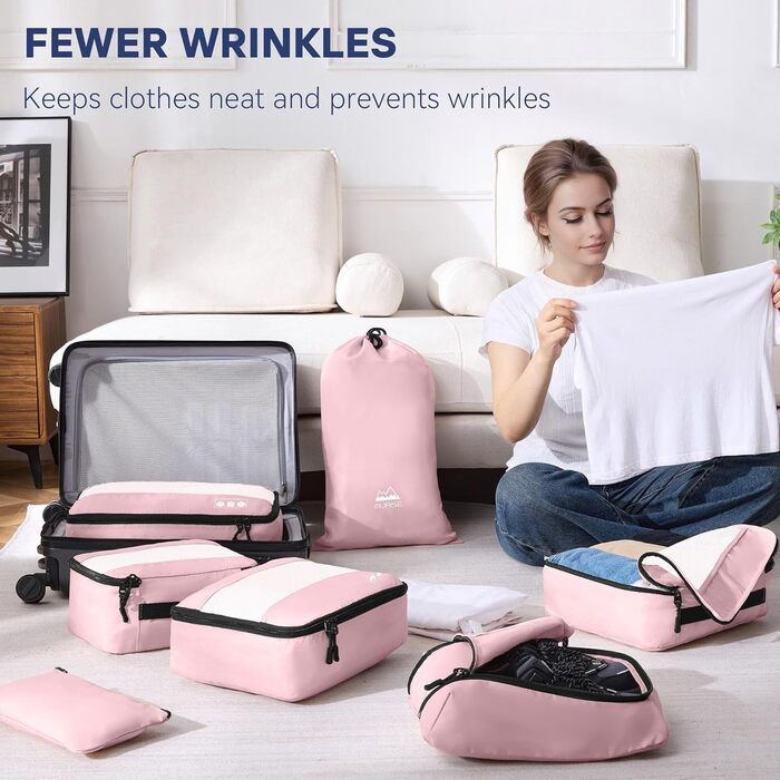 Органайзер для валізи MURISE, 8 шт. - Packing Cubes для подорожей, набір для організації речей у валізі (рожевий)