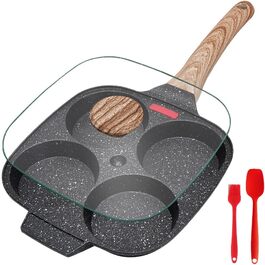 Пан з антипригарним покриттям Bobikuke з кришкою, 4 отвори, для приготування млинців, для індукційних та газових плит, чорний