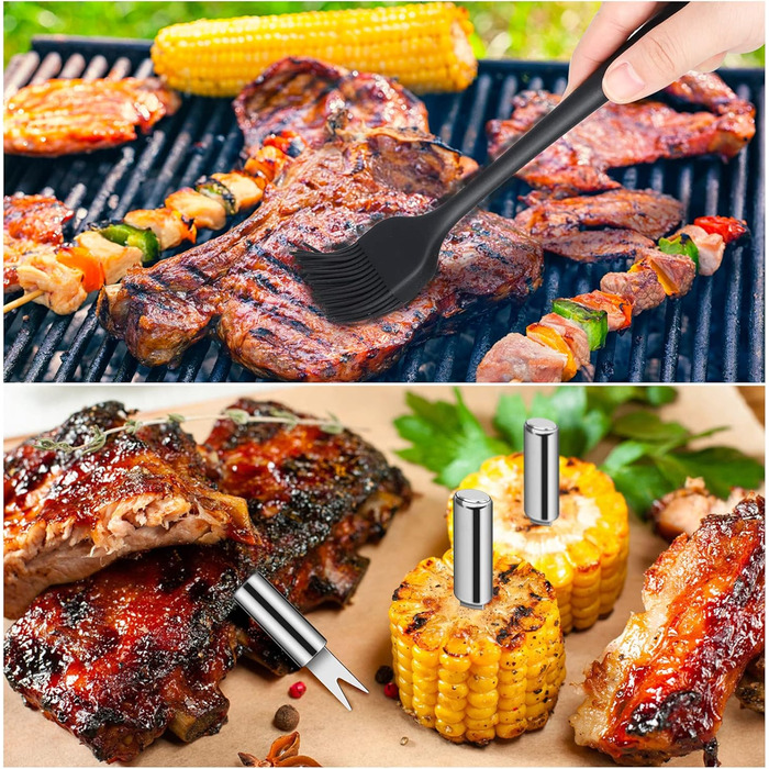 Набір інструментів для гриля BBQ, 16 шт. з нержавіючої сталі. Барбекю-утиліті, кухонні аксесуари для гриля, барбекю, приготування їжі на відкритому повітрі, для сім'ї, саду, вечірки