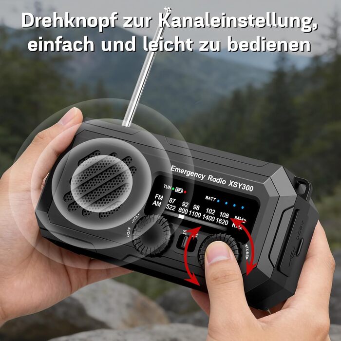 Радіо Milfech сонячне з ручним заводом, AM/FM, 2000mAh, ліхтарик LED, SOS-сигнал, для кемпінгу та надзвичайних ситуацій, чорне