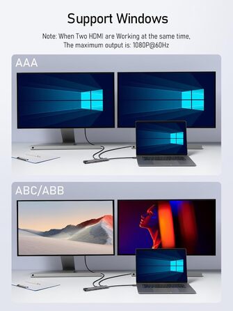 Док-станція USB-C з хабом: 2 HDMI, Gigabit Ethernet, 4 USB A, USB C 3.0, PD 100W, SD/TF, 1000Mbps RJ45, адаптер для Macbook, Lenovo, HP, Dell, Surface. Підтримка 2 моніторів
