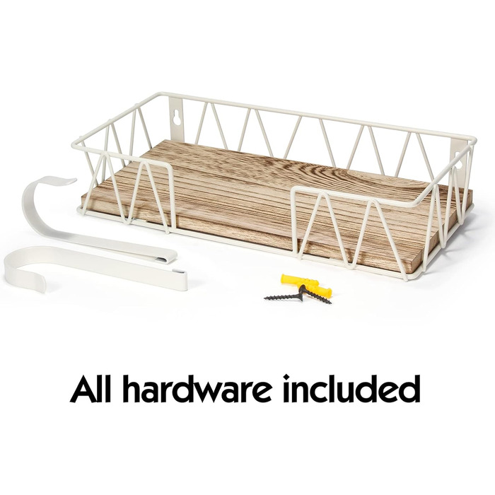 Настінна підставка для прасувальної дошки MOREE з великим дерев'яним кошиком | Підставка для прасувальної дошки та праски | Легке підвішування прасувальної дошки | Практична для пральні та дому, білий