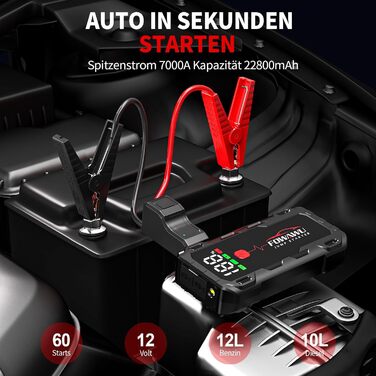 Powerbank FOWAWU 7000A 22800mAh з автостартом та LED-ліхтариком для автомобіля, мотоцикла, газонокосарки