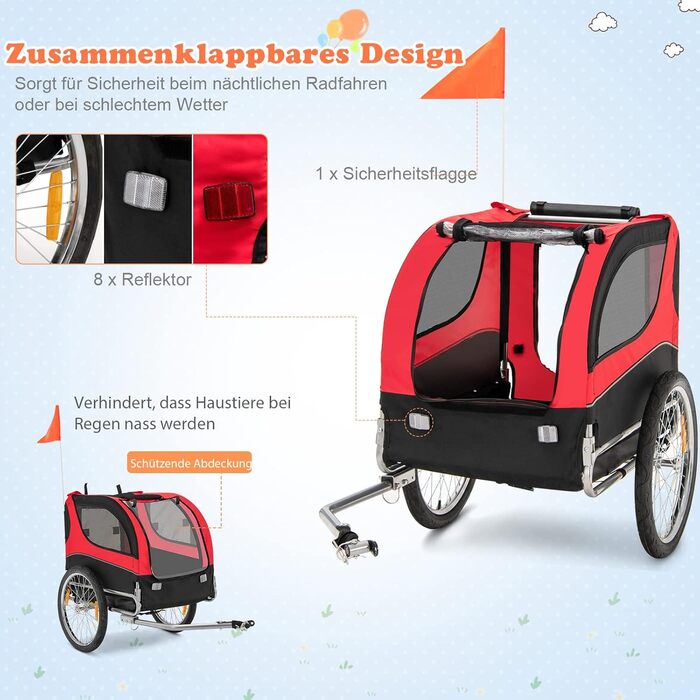 Фаркоп для велосипеда Costway для собак до 40 кг, червоний, складаний