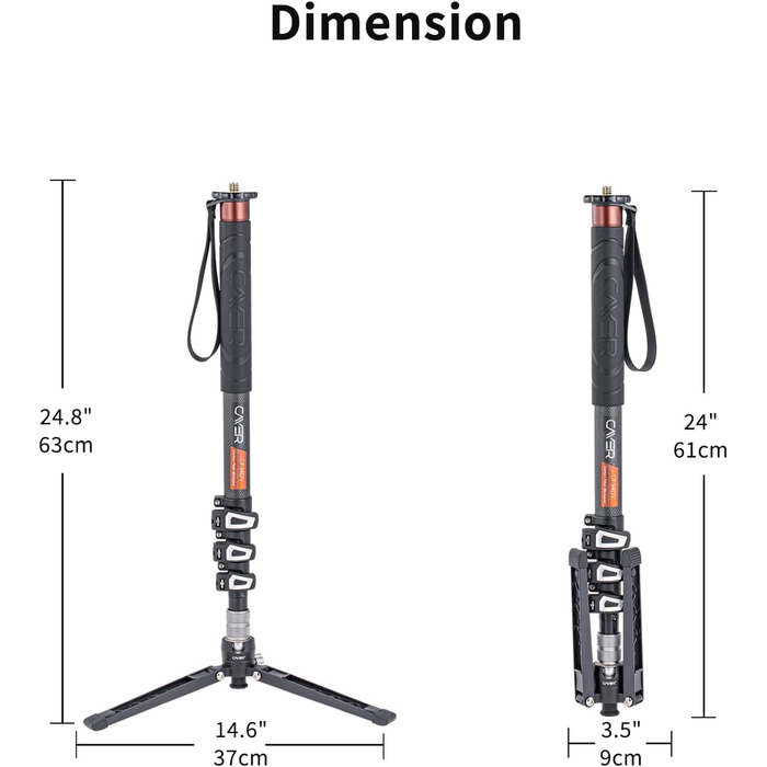 Штатив монопод Cayer з вуглецевого волокна, 172.7 см, телескопічний, для DSLR та відеокамер