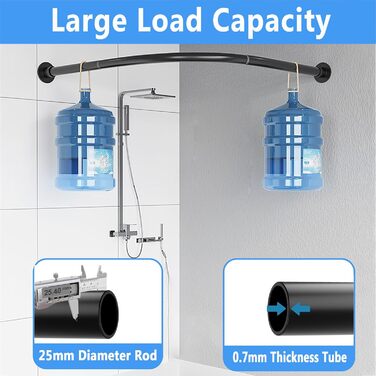 Штанга для душової завіси чорного кольору L-подібної форми, розширювана, з нержавіючої сталі 304, без свердління, для ванної кімнати/ванни (70-95 см x 70-95 см)
