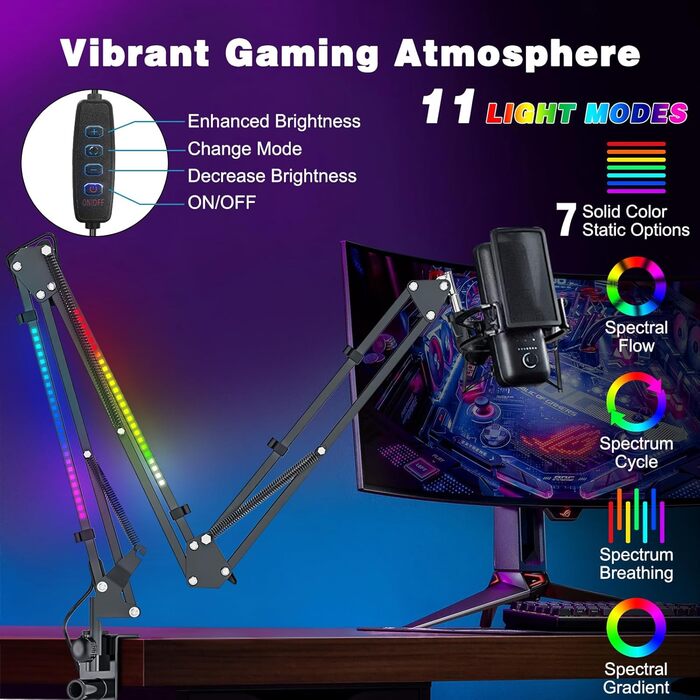 Тримач для мікрофона з RGB підсвіткою: регульований кріплення на стіл для TikTok Live-Streaming та співу