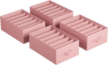SONGMICS Set of 4 Drawer Organizers, 6 Compartments, Closet Organizer, Foldable, Clothes Organizer, 41.5 x 30.8 x 17.8 cm, for Pants, Clothing, URUS009G04 (Jelly Pink)